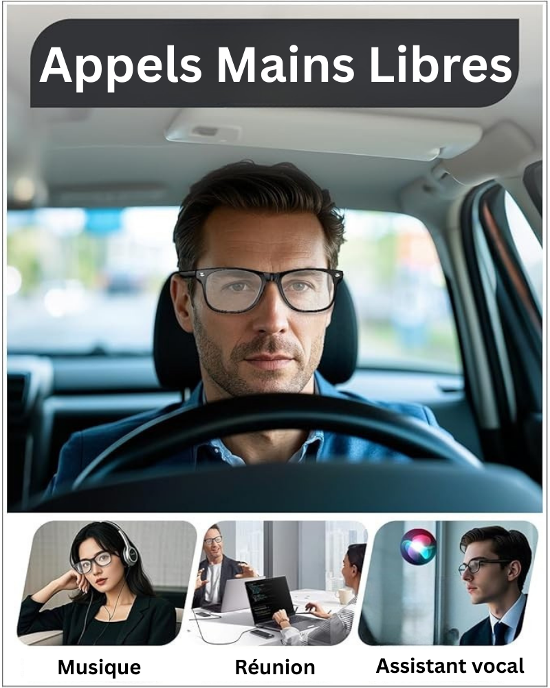 Lunettes connectées 4K AI | Caméra HD mains libres, Contrôle Vocal & Appels Bluetooth