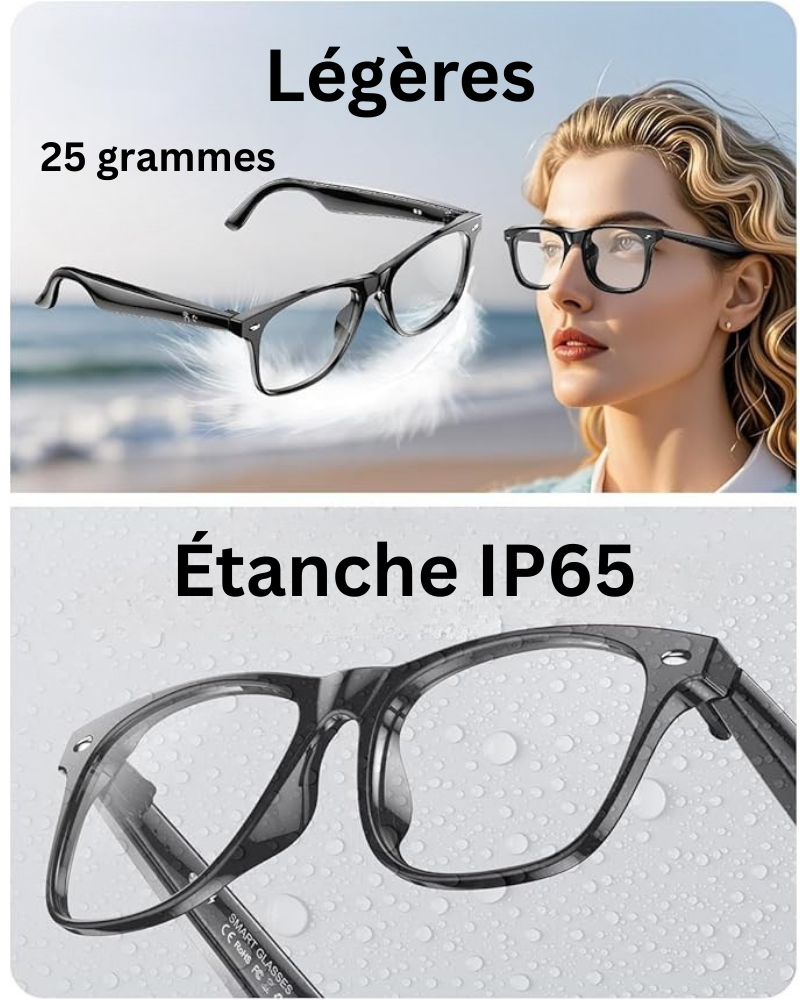 Lunettes connectées 4K AI | Caméra HD mains libres, Contrôle Vocal & Appels Bluetooth